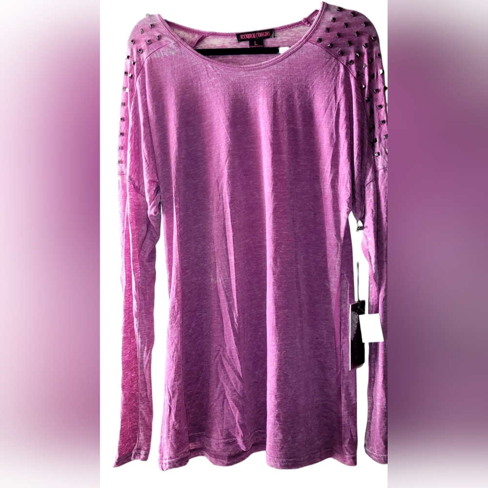 Rock & Roll Cowgirl Purple Studded Long Sleeve Tee